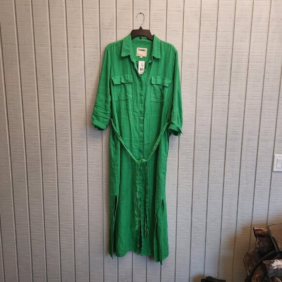NWT L'Agence Green Linen Maxi Shirt/Dress - Picture 2 of 7